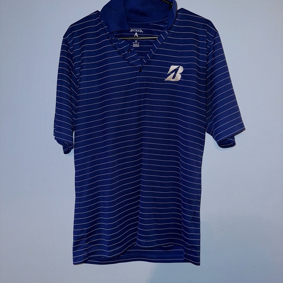 Antigua Blue Striped Polo Shirt Brunswick golf stitched ⛳️ men’s medium - Picture 2 of 3